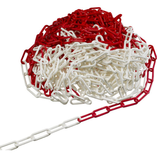 Sprehn Afspærringskæde 6mm - rød/hvid i plast. Pose à 25 m. Inkl. samleled