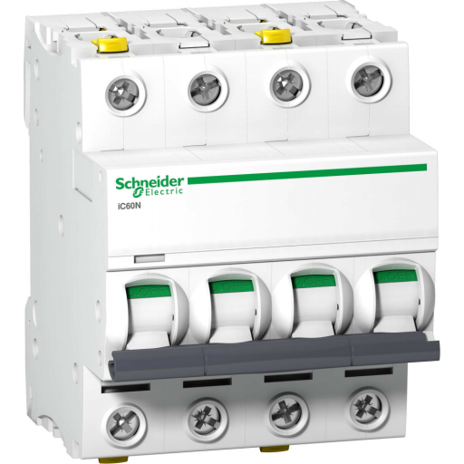 Schneider Electric Acti9 iC60N 4P 16A dobbelt terminal C-karakteristik 6/10kA 400V bredde 72mm