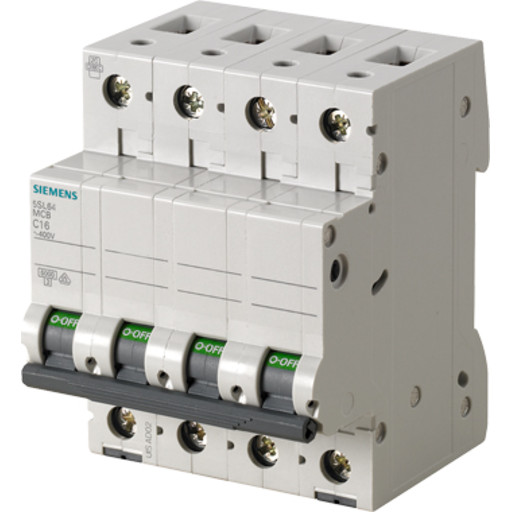 Siemens 5SL6 - Automatsikring, C 16A, 400Vac, 3P+N, 6kA, 4 modul