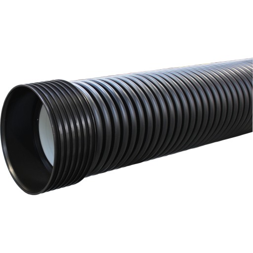 Kaczmarek Regnvandsrør DN300. SN8. K2. 340-300mm. DV. Sort PP. EN13476-3. 6 mtr. med muffe og tætn.ring