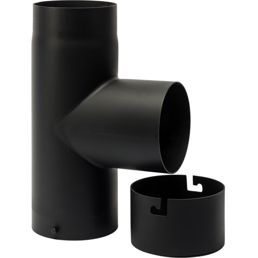 Metalbestos 150 mm t-stykke 90 ° med sodskål. Sort røgrør