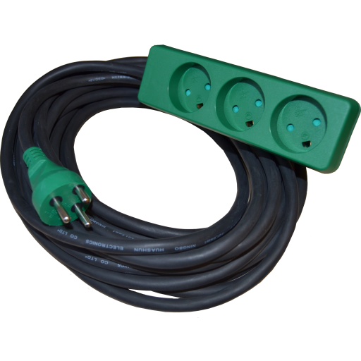 BLUE ELECTRIC Kabelsæt - 25M - m/3 dåse - støbt stik - Kabel: 3x1,5 mm2 Gummi-neopren