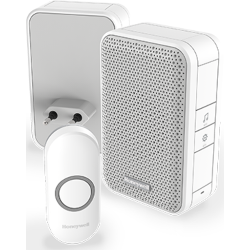 Honeywell Trådløs Ringeklokke til stikkontakt med trykknap, 150 meter, 4 toner, hvid, DC311NP2