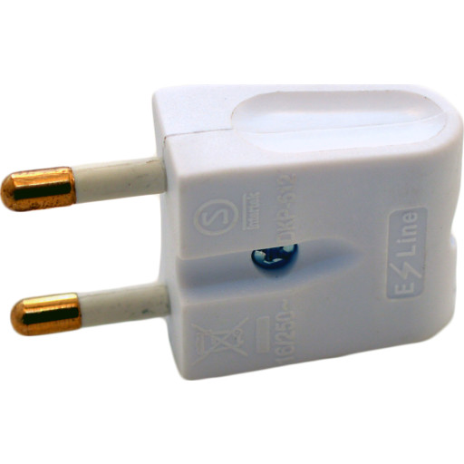 Stikprop, flad lige, u/jord, 16A, hvid - E-line