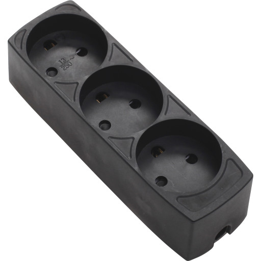 Stikdåse med 3 udtag, med jord, sort billede