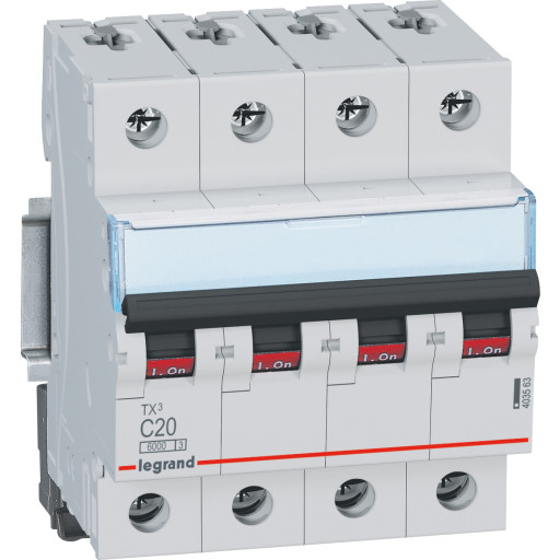 Legrand TX3 - Automatsikring, C 20A, 230/415Vac, 4P, 6kA, 4 modul