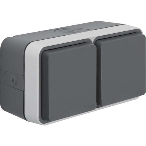 Udendrs stikkontakt dobbelt vandret, schuko, komplet, gr, IP55, 4 indf. - Berker W.1