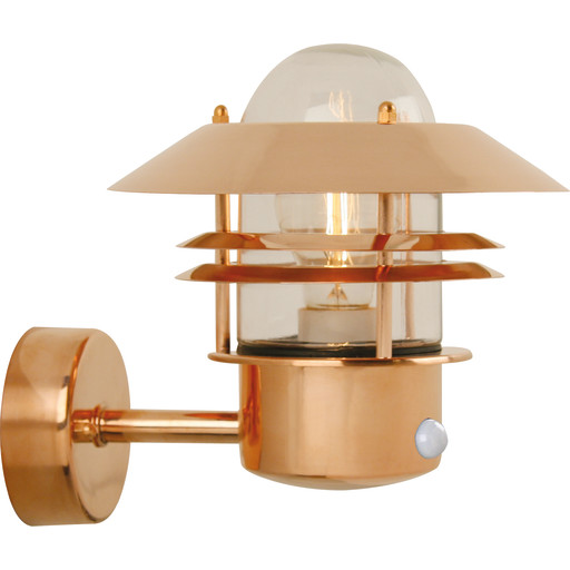 Nordlux Blokhus utomhus vägglampa med sensor, kobber