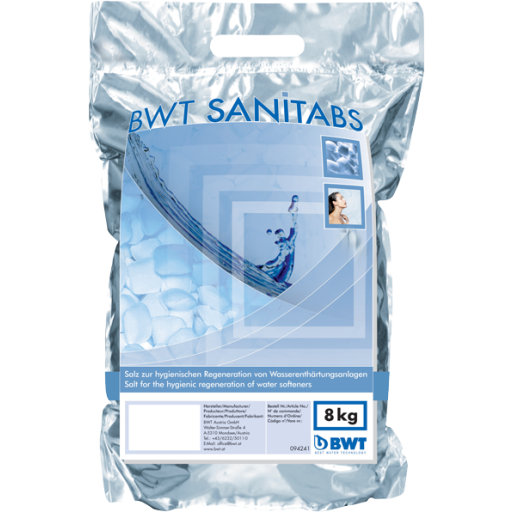 BWT Anvendes til Blødgøringsanlæggene: AQA life, AQA basic og Aquadial. 8kg sæk med Sanitabs