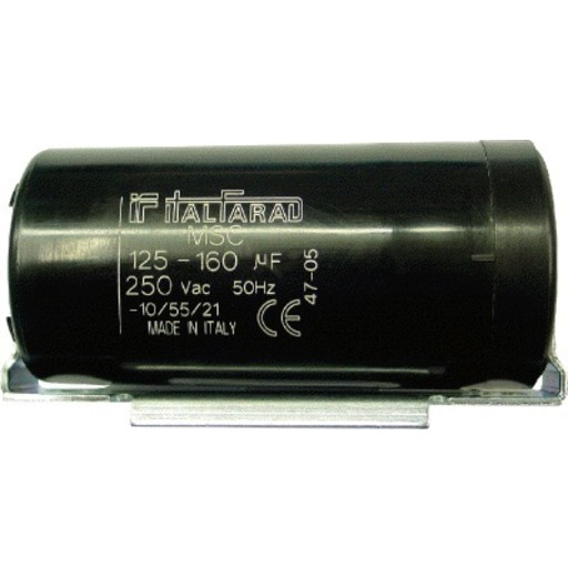 Startkondensator 50-63UF 330V É46 x 98 mm, med brakett