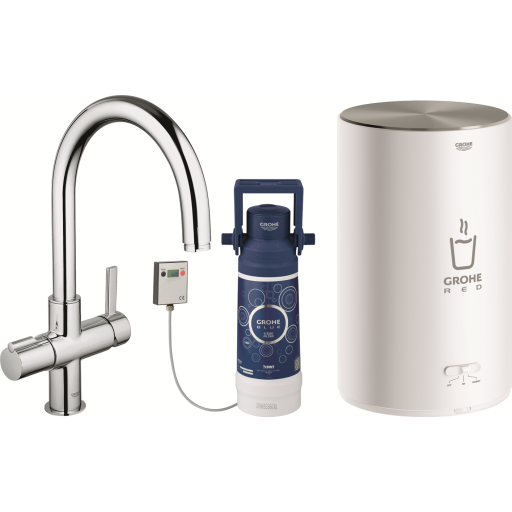 Grohe Red Basic Duo kogende køkkenarmatur med kedel i str. M, krom