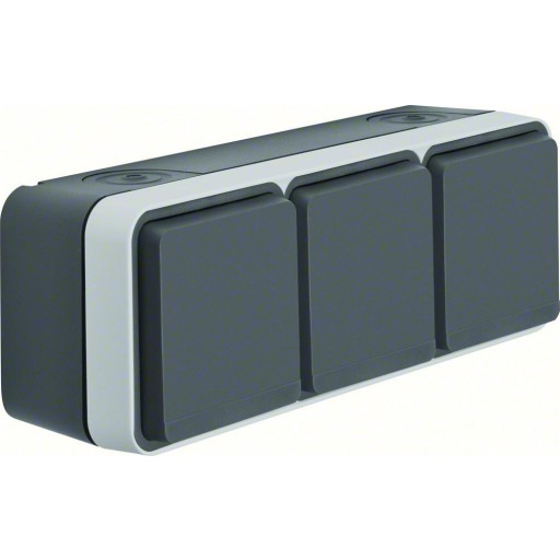 Udendrs stikkontakt trippel vandret, schuko, komplet gr, IP55 - Berker W.1