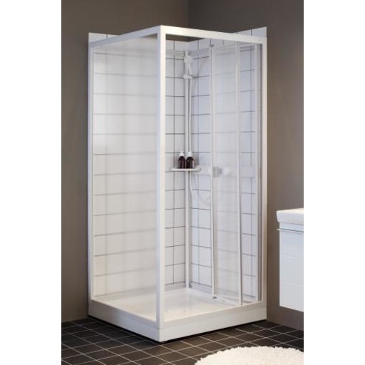 Contura Next NK brusekabine 80x80 cm, hvidlakeret profil, mønstret styren glas