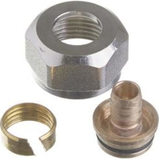 Roth omløber til EURO-red fordelerrør for 15 mm pex tilslutning. ¾Euro konus omløber og klemrin i messing. Støttebøsning i rødgods