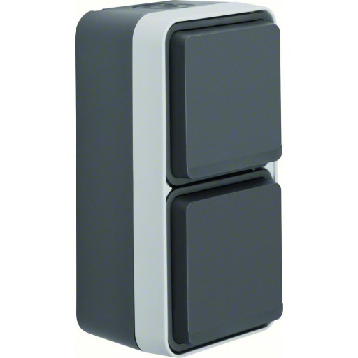 Udendrs stikkontakt dobbelt lodret, schuko, komplet, gr, IP55 - Berker W.1