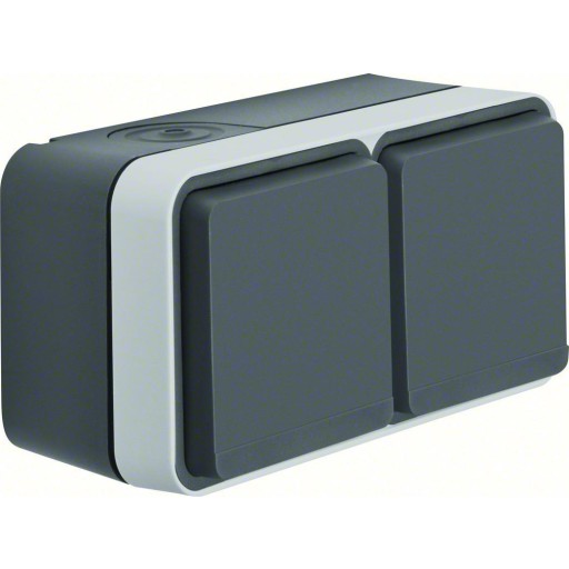 Udendrs stikkontakt dobbelt vandret, schuko, komplet, gr, IP55, 2 indf. - Berker W.1