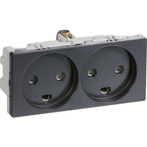 LK Fuga stikkontakt med jord vandret 2 modul, koksgrå