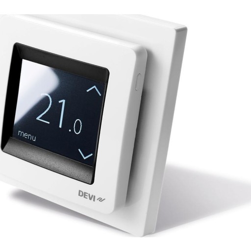 DEVIregT Touch - Digital rum- og gulvvarmetermostat med ledningsfler, rumfler og ramme (5 til 35 C), hvid