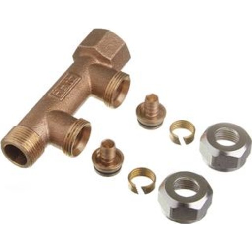 Roth rødgods fordelerrør 3/4", fast muffe, 2 afgreninger med 15 mm omløber billede