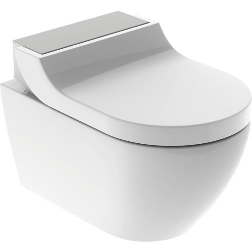 Geberit AquaClean Tuma Comfort dusjtoalett, uten skyllekant, rengjøringsvennlig, børstet stål/hvit Baderom > Toalettet