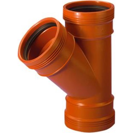 Wavin PP kloakgrenrør med 3 muffer 45 grader - 110/110 mm billede