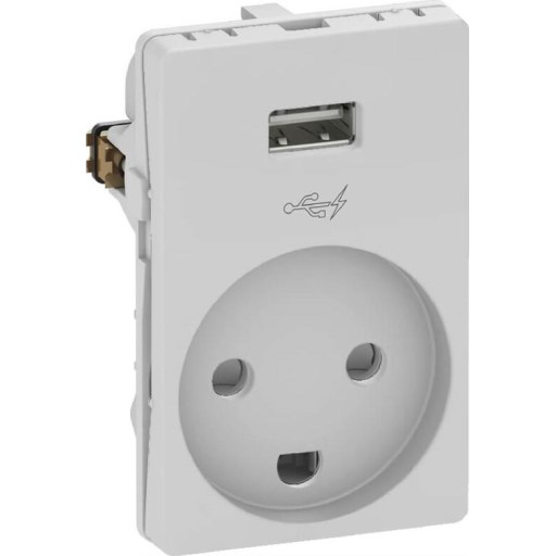 LK Fuga Stikkontakt med jord og 5V USB lader, 1½ modul, Lysegrå