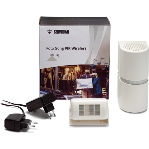 NIKO Foto Gong PIR trådløs komplet sæt 230 V adaptor, IR melder og klokke