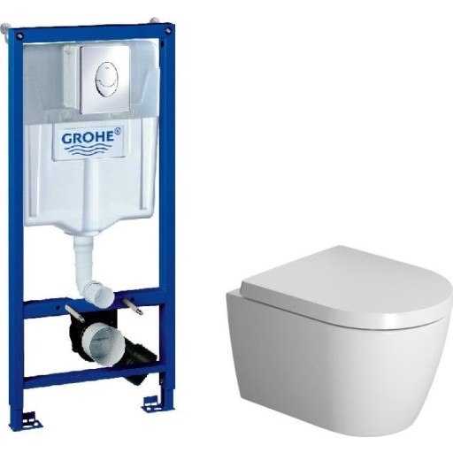 Duravit Me by Starck v&auml;ggh&auml;ngt toalettpaket, utan spolkant, vit/krom