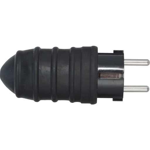 Udendrs Stikprop Schuko, rund lige, m/pind jord & schuko jord, 16A, sort - vrige