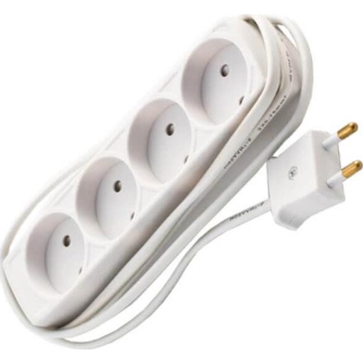 4-Stikdåse U/J med dummyhul og 1,5 meter ledning hvid