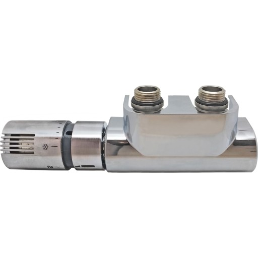 Kriss Twin Rum ventilsæt vinkel venstre m/rumtermostat, Krom billede