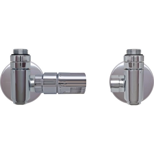 Kriss Corner Combi Rum vinkelløbende ventilsæt med rumtermostat i krom - venstre billede