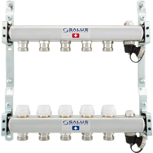 SALUS Gulvvarmemanifold for 4 kretser i rustfritt stål Backuptype - VVS