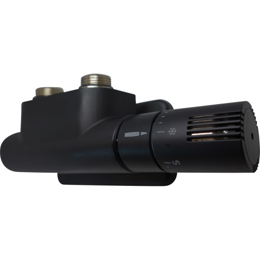 Kriss Twin Rum ventilsæt vinkel højre m/rumtermostat, Matsort billede