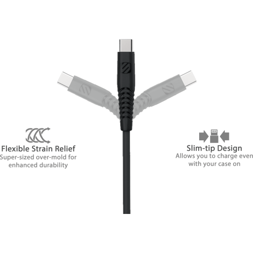 Scosche StrikLINE Flettet ladekabel 3M, svart, USB-C