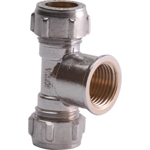 Kompressions-tee, krom, 15 mm x 1/2" x 15 mm billede