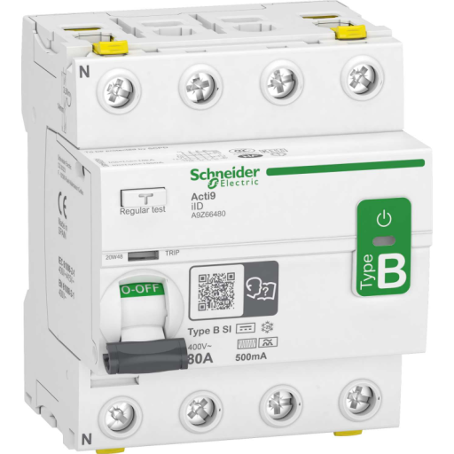 Billede af RCCB PFI afbryder 4P, 80A, 500mA, B-SI, AC/DC