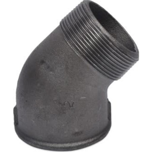 Sort vinkel, muffe/nippel 1/2" - 45°