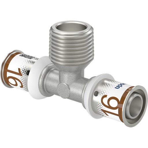 Uponor S-Press Plus tee med nippel, 16 mm x 1/2" x 16 mm billede