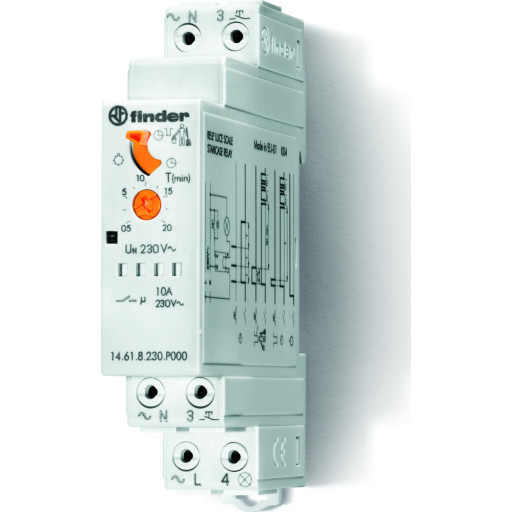 Trappebryter 16A 230V, 30S-20M, 3 funksjoner, fjærklemme Backuptype - El