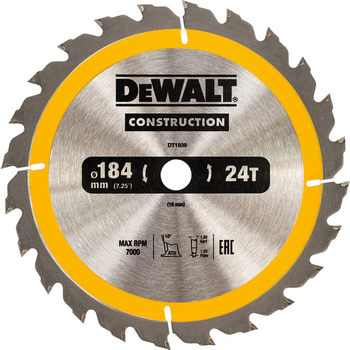 DEWALT rundsavsklinger til akkusave, Ø184/16 mm, 24 td.