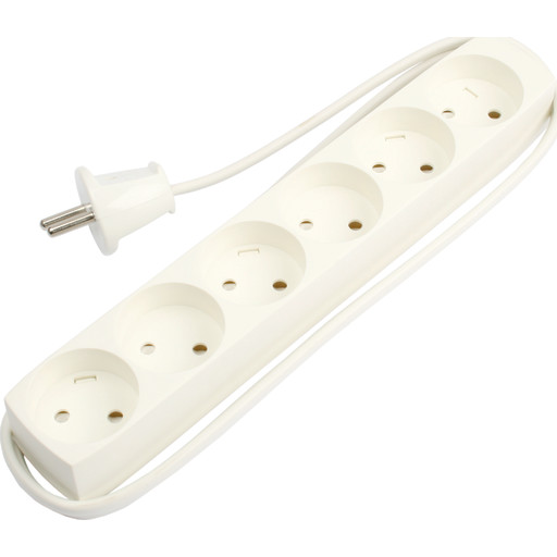 Stikdse, 6 udtag, u/jord, hvid, 1,5 meter ledning m. stikprop - Elworks