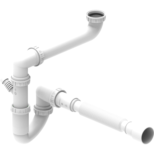 Secher Flex diskbänksvattenlås, 1 1/2", vit