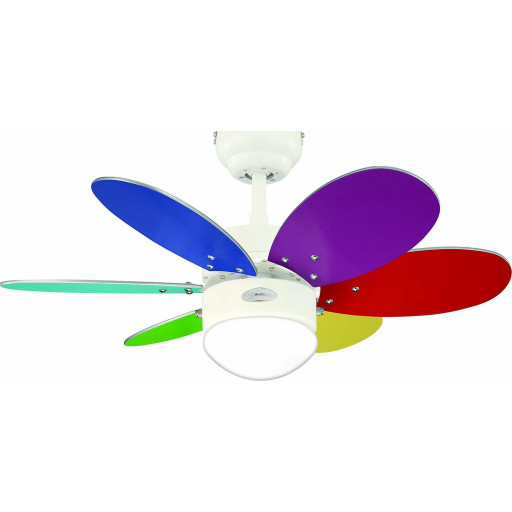 Loftventilator "TURBO II" hvid/farv Ø76cm, 3 hastiheder med lys