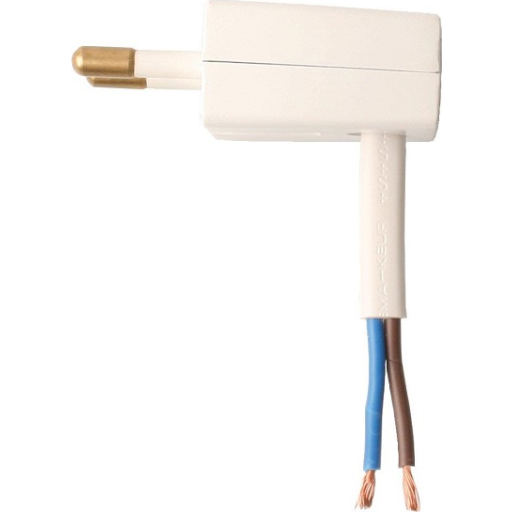 Flad stikprop - Hanstik - Vinkel flad u/jord hvid - 220-250V