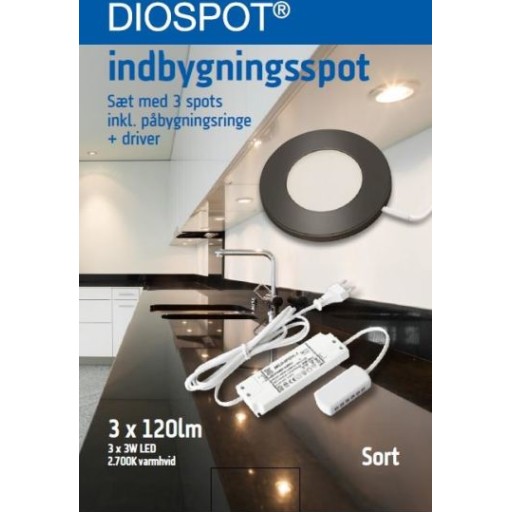 GN Diospot LED møbelspot komplet sæt sort