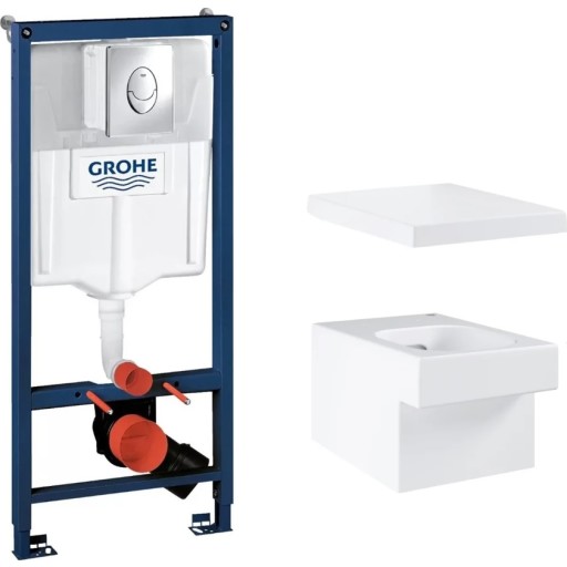 Grohe Cube væghængt toiletpakke, uden skyllekant, hvid/krom