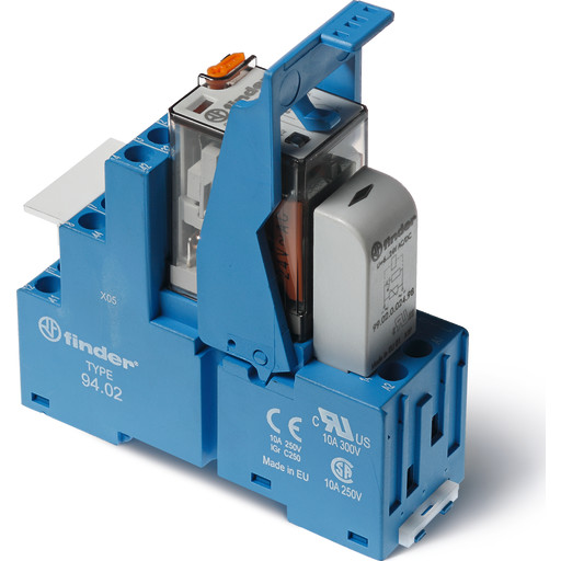 10 stk Grensesnittrelé m/base+brakett S58.32, 2P, 10A, 24V DC, med LED Backuptype - El