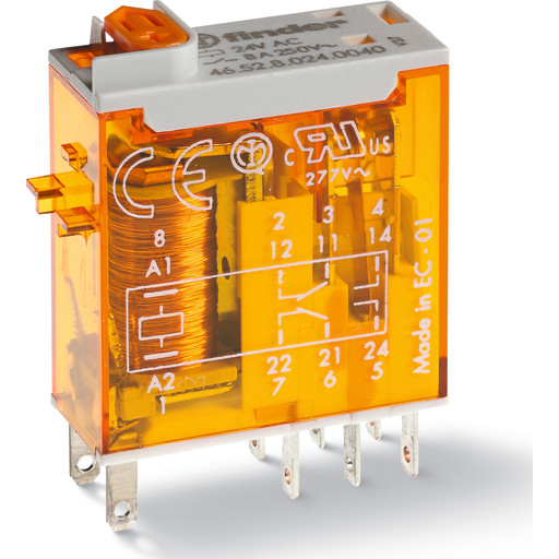 Pin relé Industri S46.52, 2P, 8A, 230V AC, med LED