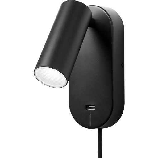 Nielsen Light Ego vegglampe med USB uttak, 4,5W, LED, sort Lamper &amp; el > Lamper &amp; spotter